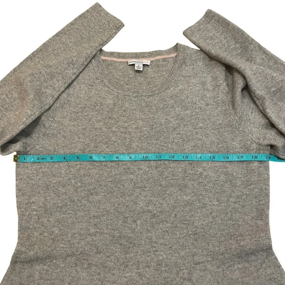 Isaac Mizrahi Flounce Pure Cashmere Mini Dress | Heather Gray Sweater, Small